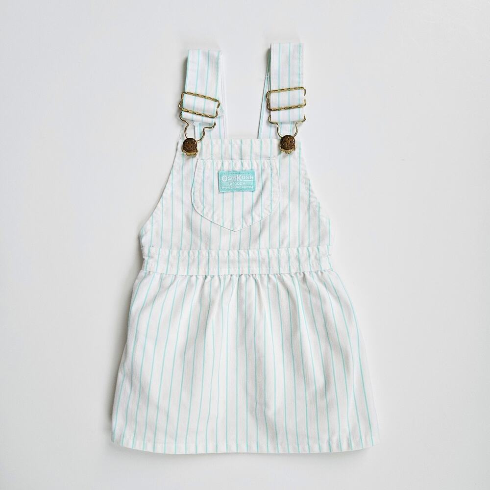 Vintage OshKosh B'gosh White & Blue Stripe Jumper Pinafore Dress 90s Size 24M
